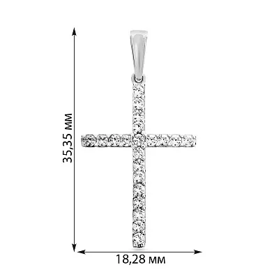 Хрестик з білого золота з фіанітами (арт. 440342б)