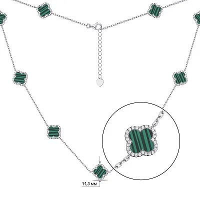 Серебряное колье с малахитом и фианитами (арт. 7507/1832/10млх)