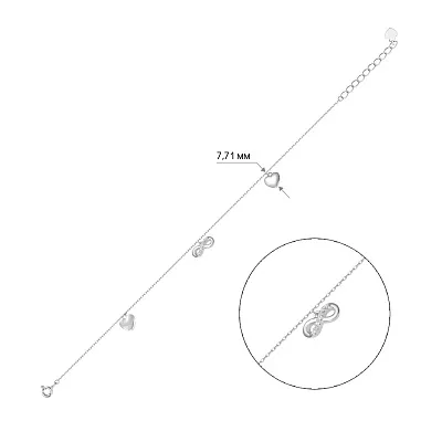 Срібний браслет «Нескінченність і серце» з фіанітами (арт. 7509/2230)