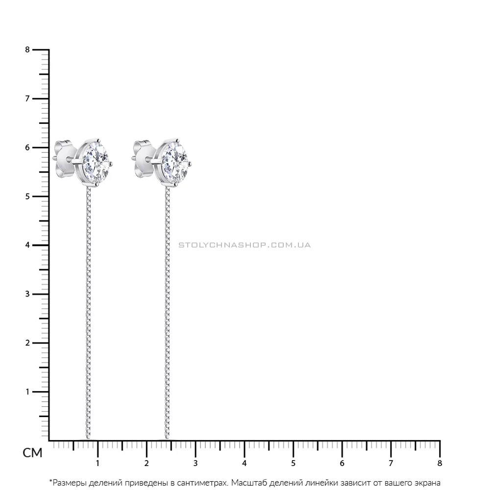 Довгі сережки-пусети срібні з фіанітами  (арт. 7518/6115) - 2 - цена
