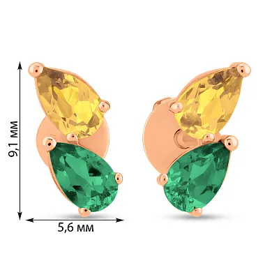 Золотые пусеты с кварцем и цитрином (арт. 111234Пцз)
