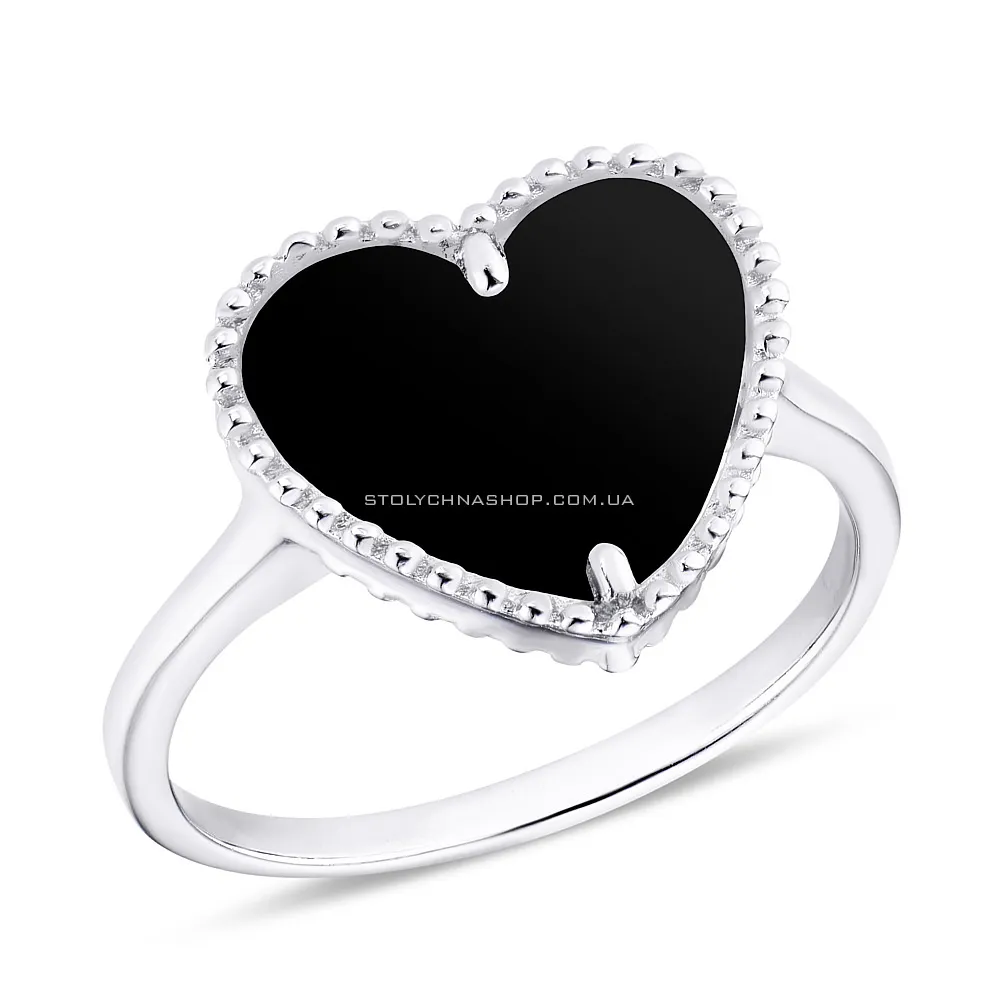 Серебряное кольцо «Сердечко» с ониксом (арт. 7501/3863о) - цена