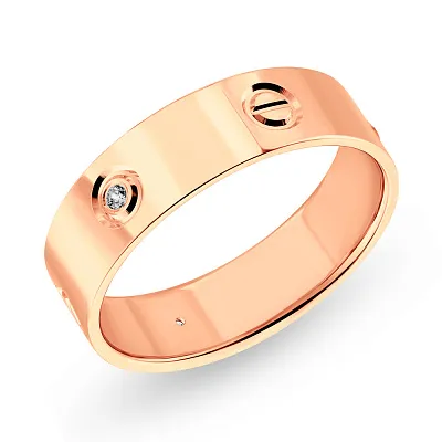 Золотое кольцо в красном цвете металла с фианитами (арт. 155320)