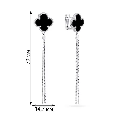 Довгі сережки зі срібла з оніксом  (арт. 7502/4266/15о)