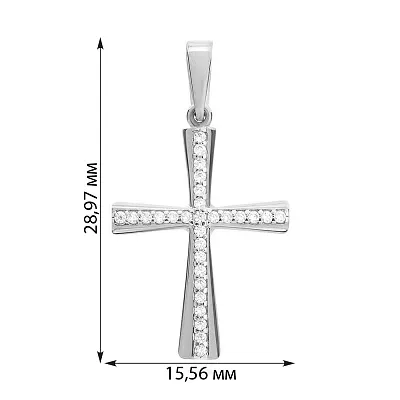 Хрестик з білого золота з фіанітами (арт. 440436б)