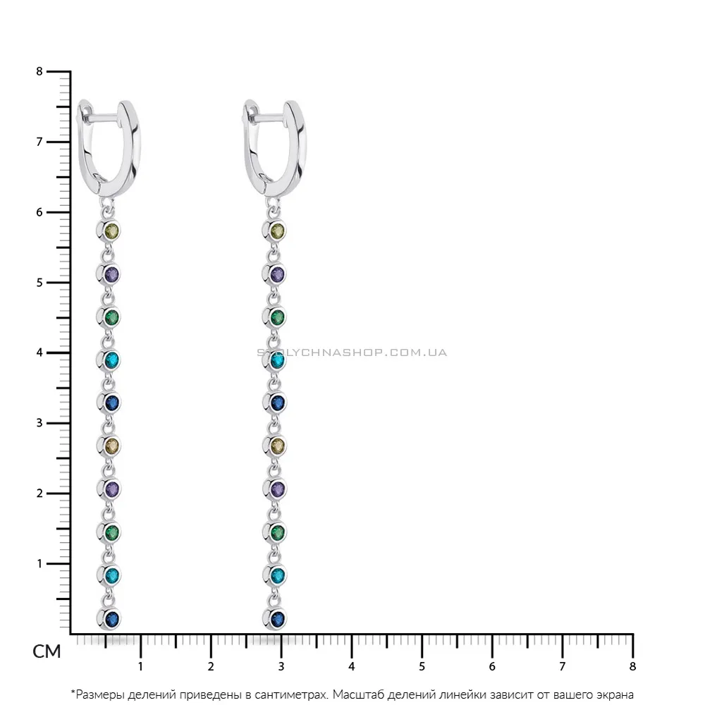 Срібні сережки-підвіски з доріжкою з альпінітів  (арт. 7502/4688а) - 2 - цена
