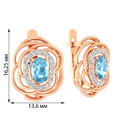 Сережки з червоного золота з топазом і фіанітами (арт. 110420Пг)