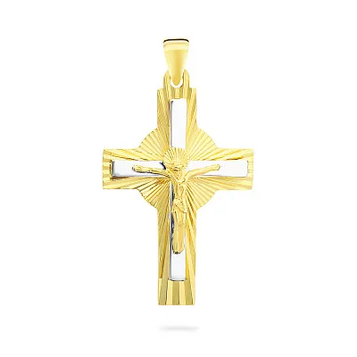 Крестик из комбинированного золота с алмазной гранью (арт. 503832жб)