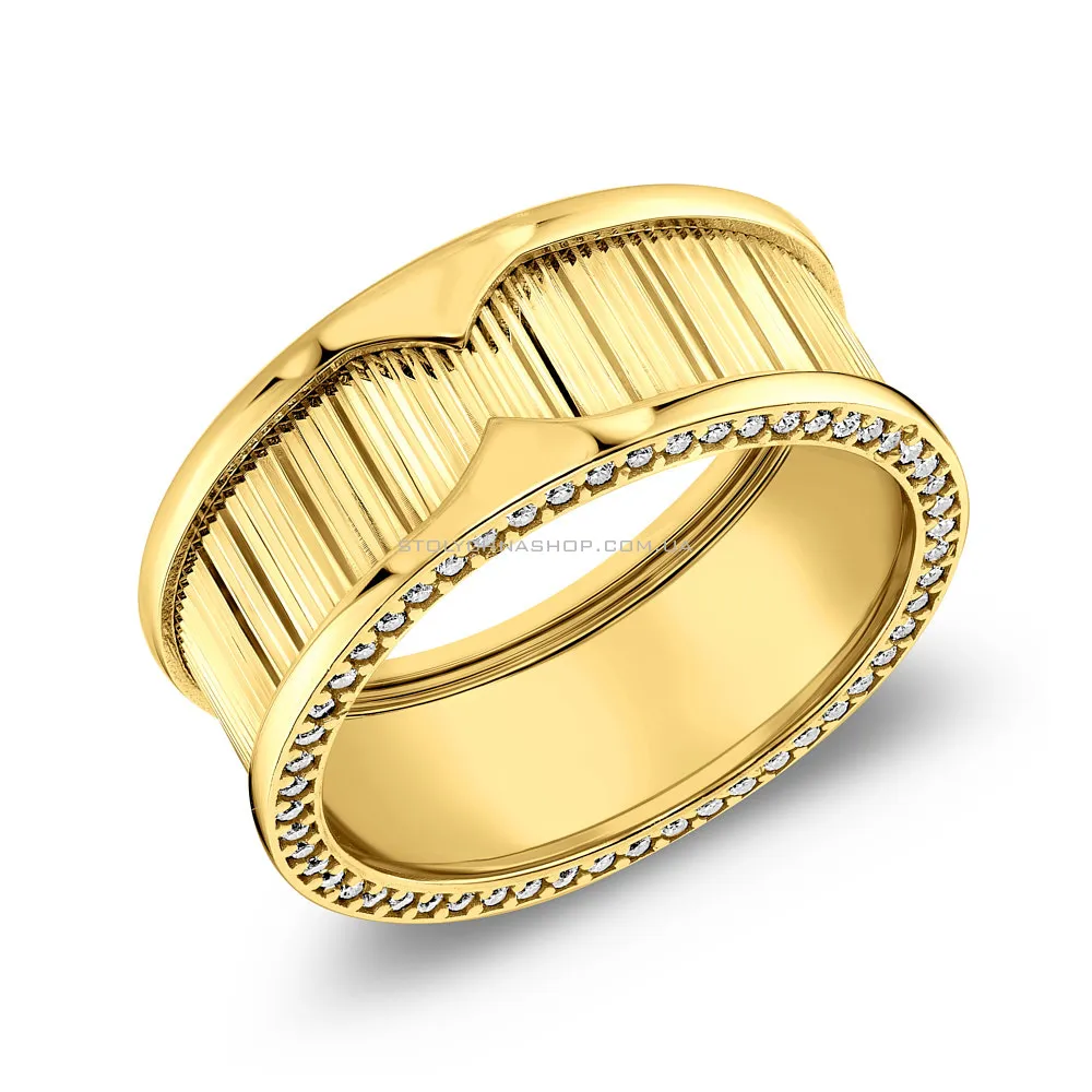 Широкое кольцо из желтого золота с фианитами (арт. 155507ж)