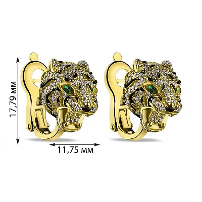 Срібні сережки Пантери з альпінітами і фіанітами (арт. 7502/9569жаз)