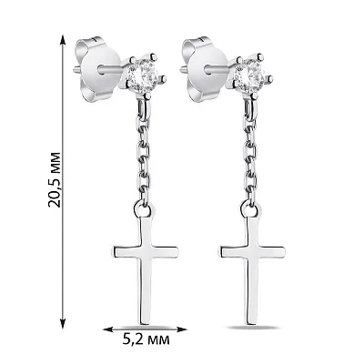 Срібні сережки-пусети Хрестики з фіанітами (арт. 7518/6533)