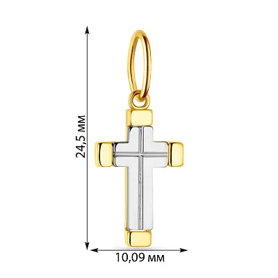Хрестик з жовтого і білого золота без каміння  (арт. 424525жб)