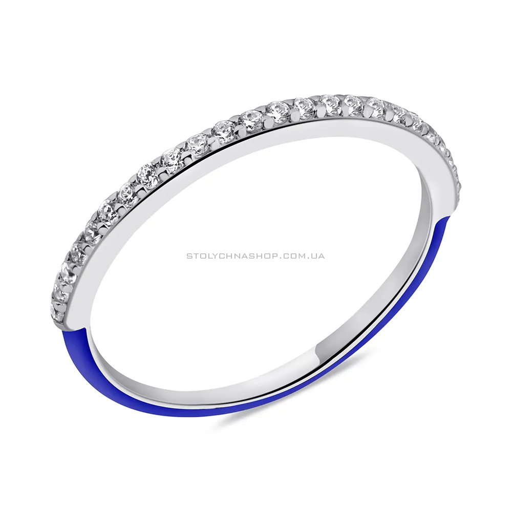 Срібна каблучка з синьою емаллю і фіанітами (арт. 7501/6600ес) - цена