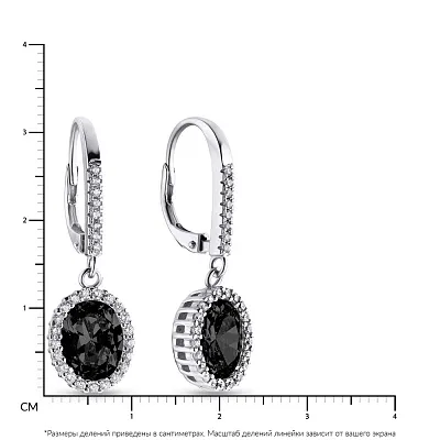 Срібні сережки з чорним альпінітом і фіанітами (арт. 7502/3367ач)