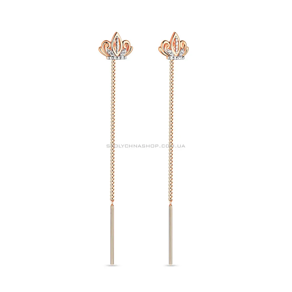 Золотые сережки-протяжки "Корона" (арт. 110832) - цена