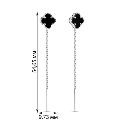 Сережки протяжки з білого золота з оніксом (арт. 108498/8бо)