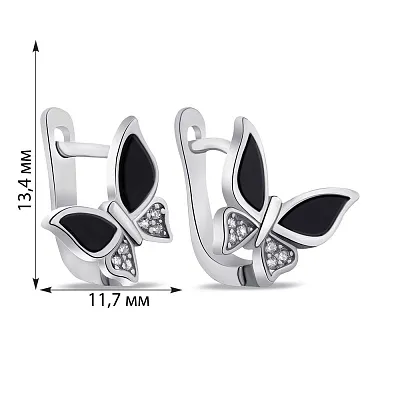 Срібні сережки Метелики з чорною емаллю (арт. 7502/СК2ОФ/2010)