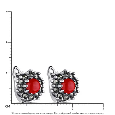 Сережки срібні з коралом і марказитами (арт. 7402/194/1мркКрк)