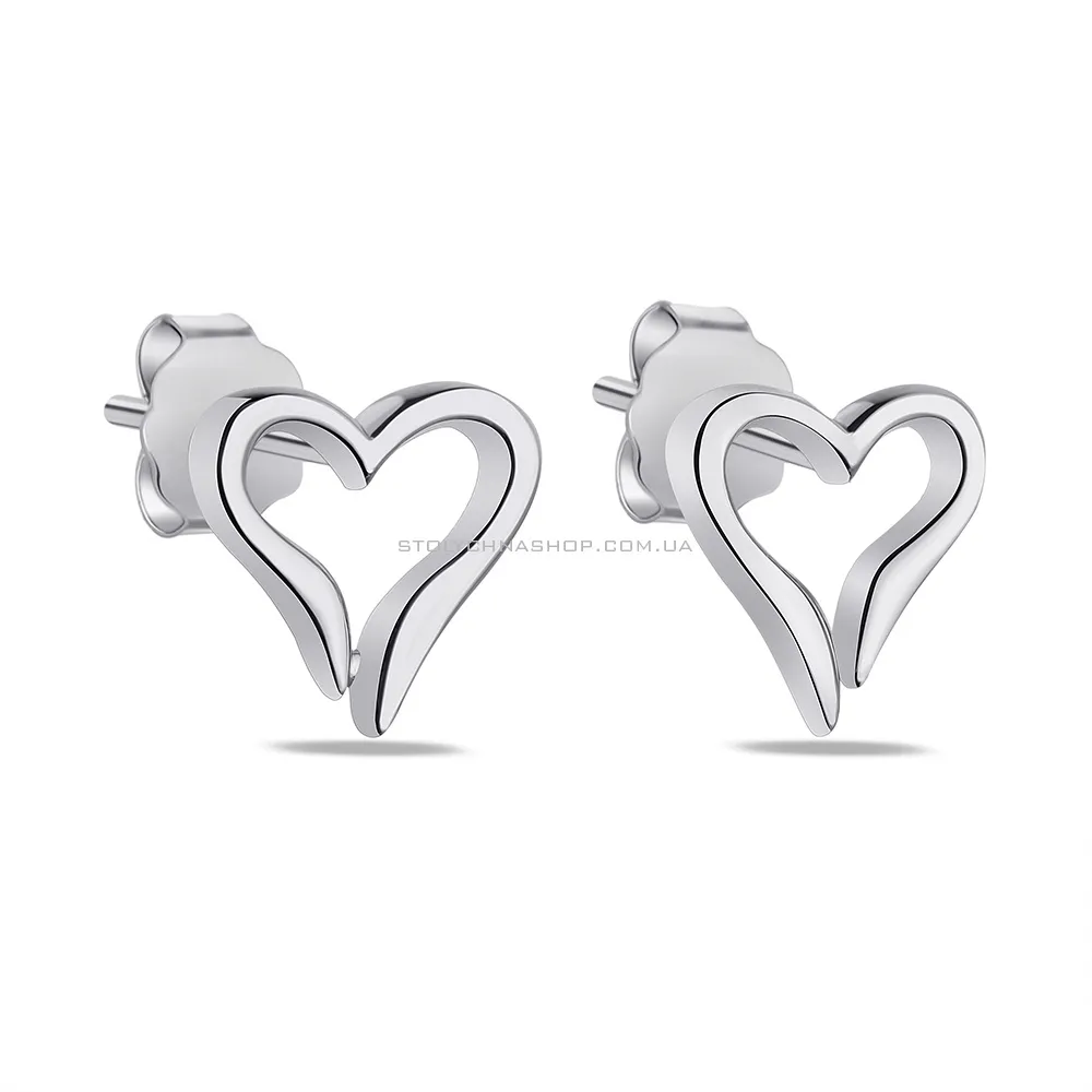 Срібні сережки-пусети "Сердечка" без каміння  (арт. 7518/6235)