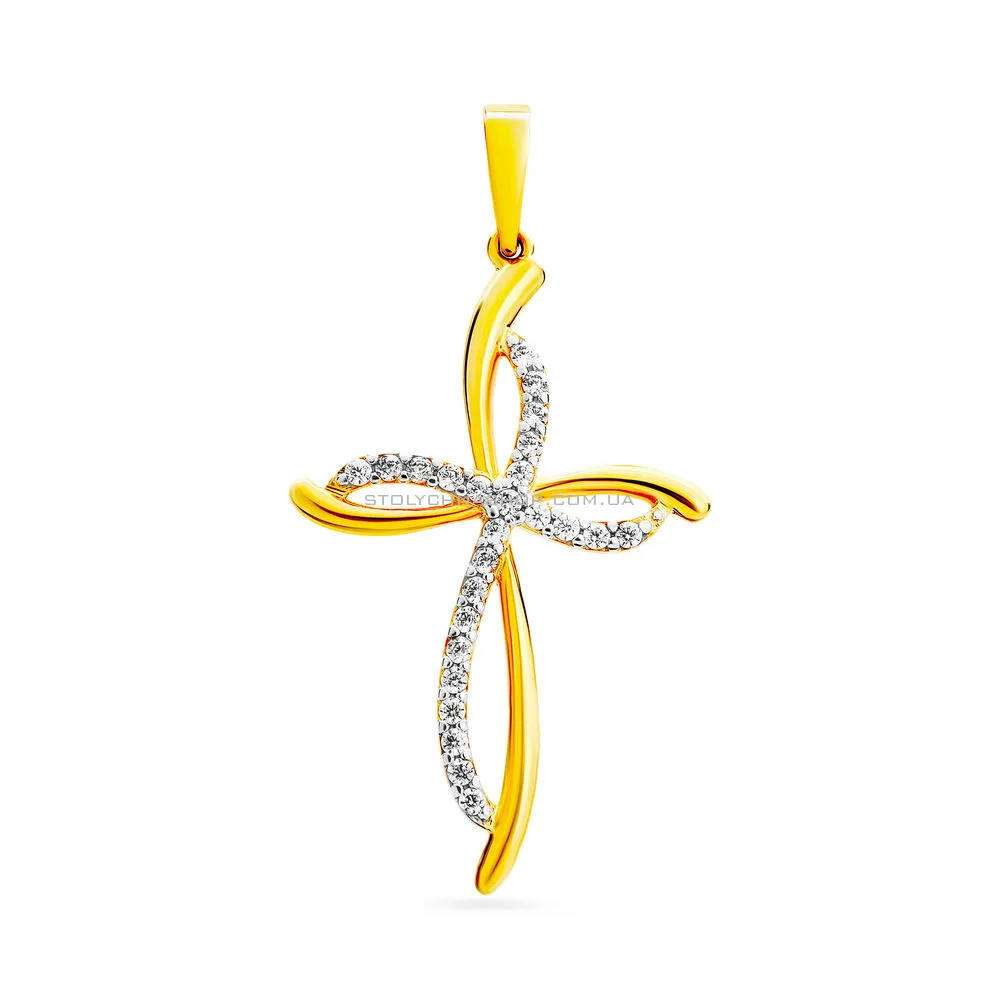 Хрестик з жовтого золота з фіанітами (арт. 440434ж) - цена