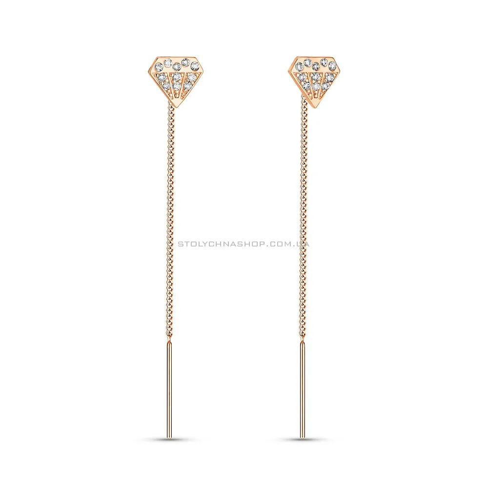 Золоті сережки-протяжки Діамант з фіанітами (арт. 109932)