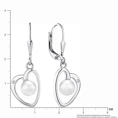 Срібні сережки «Серденька» з перлами (арт. 7502/3493жб)
