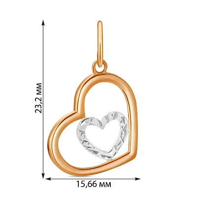 Підвіска «Серденько» з червоного золота з родіюванням (арт. 424241р)