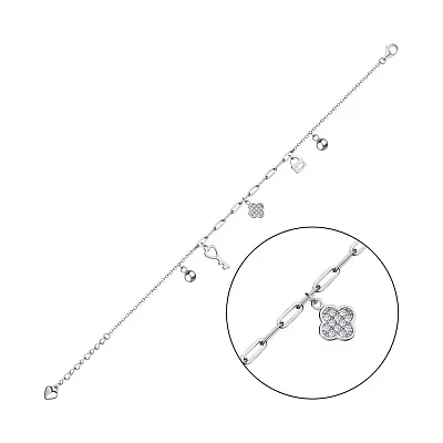 Браслет срібний з підвісками і з фіанітами  (арт. 7509/3139)
