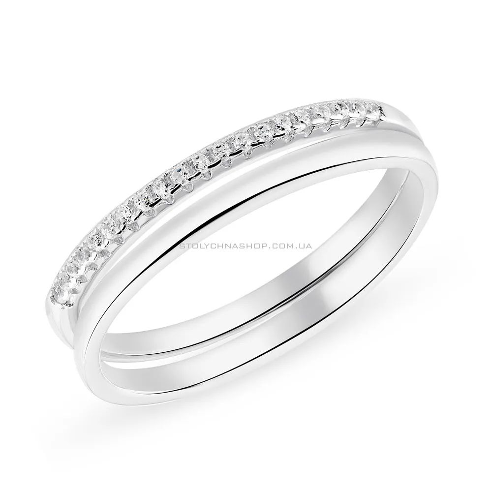 Двойное серебряное кольцо с дорожкой из фианитов  (арт. 7501/5551) - цена