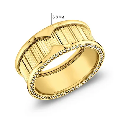 Широкое кольцо из желтого золота с фианитами (арт. 155507ж)