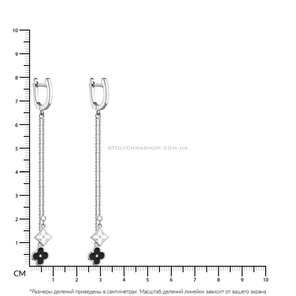Довгі сережки срібні "Клевер" з емаллю (арт. 7502/4444ебч) - 2 - цена