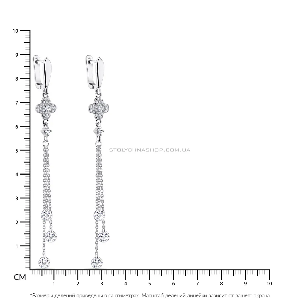 Сережки-підвіски зі срібла "Клевер" з фіанітами  (арт. 7502/4822)