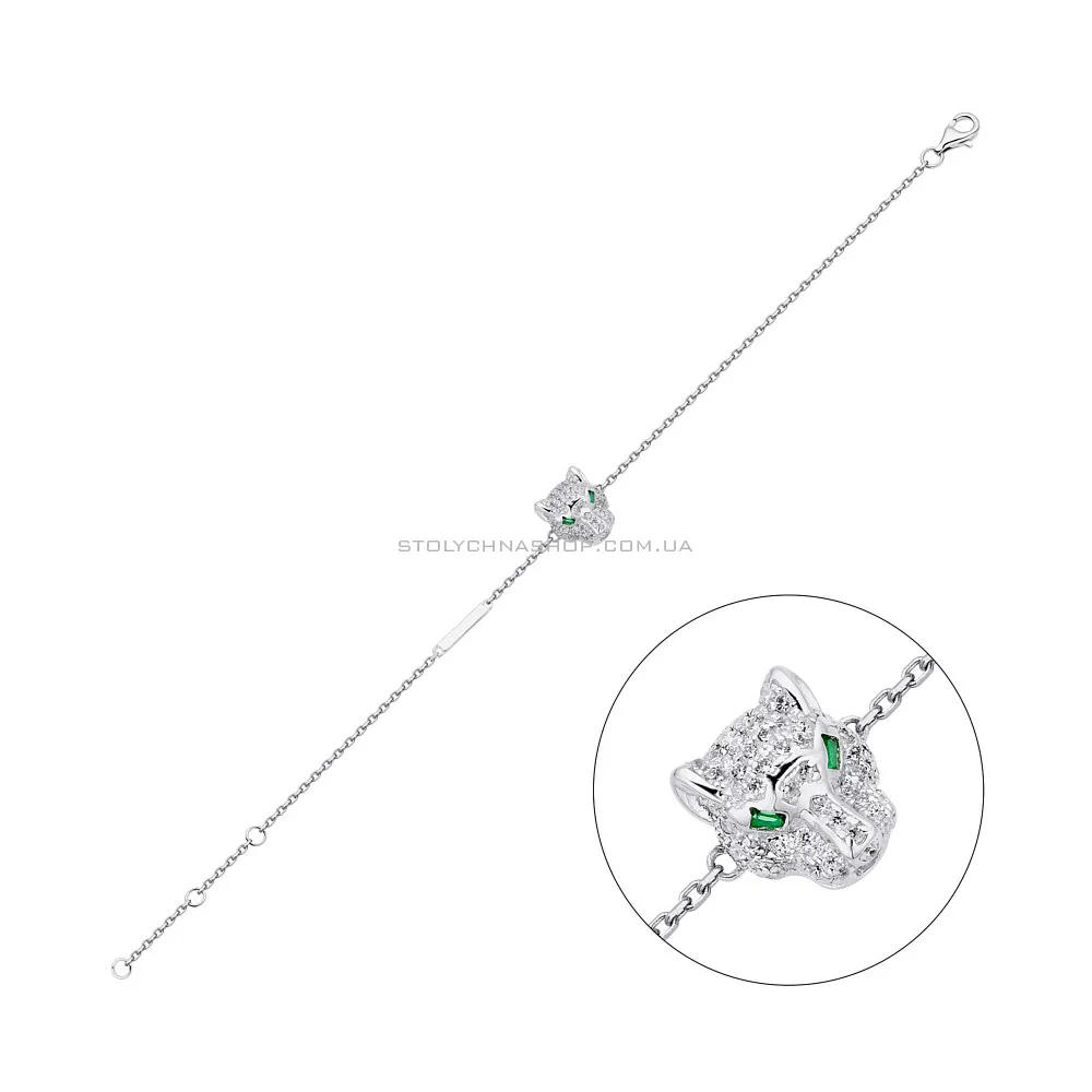 Срібний браслет з фіанітами і зеленими альпінітами  (арт. 7509/3366аз) - цена