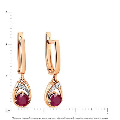 Золотые серьги-подвески с рубином и бриллиантами (арт. С011051р)