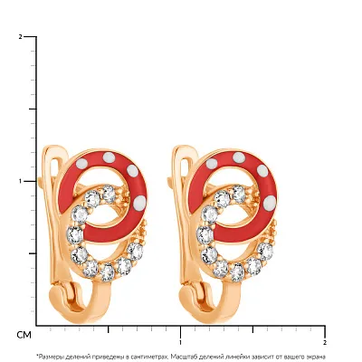 Детские сережки из золота с эмалью и фианитами (арт. 103223ек)