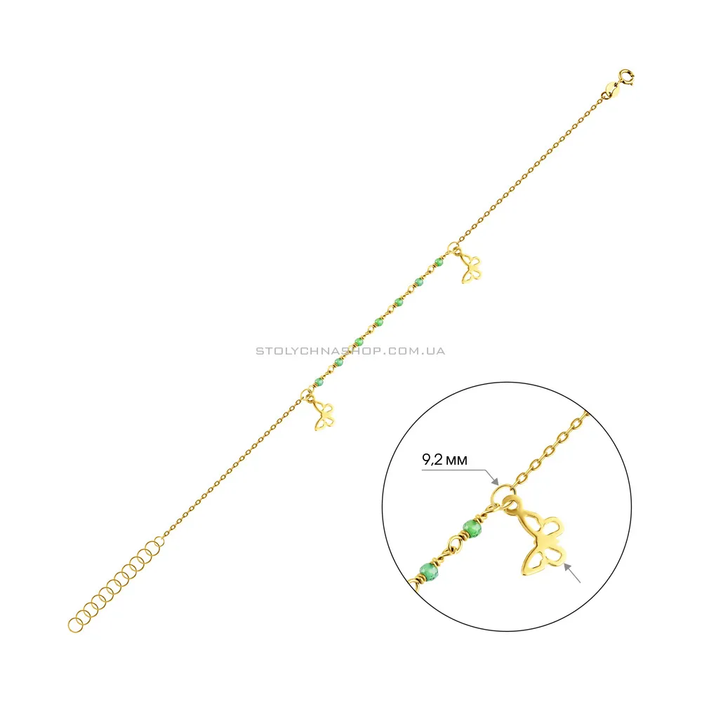 Золотой браслет на ногу Бабочки с фианитами (арт. 325665жзн) - 2 - цена