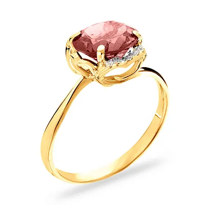 Золотое кольцо с розовым кварцем и фианитами (арт. 140564Пжр)