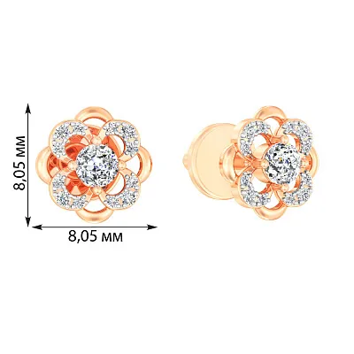 Сережки-пусети з червоного золота з діамантами (арт. Т011086020)