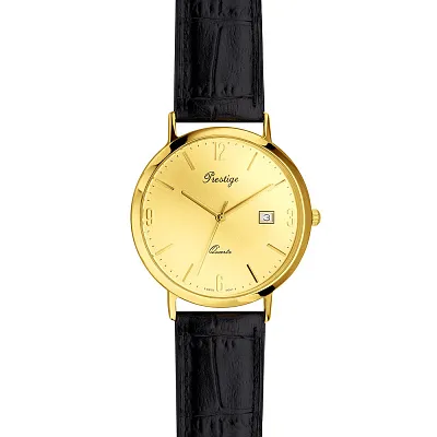 Золотые часы с кожаным ремешком (арт. 260194ж)