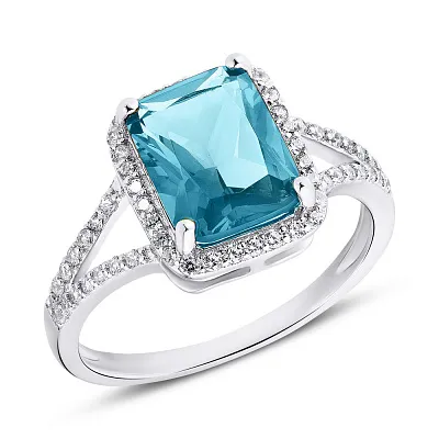 Серебряное кольцо с синим и белыми фианитами (арт. 7501/4500цс)