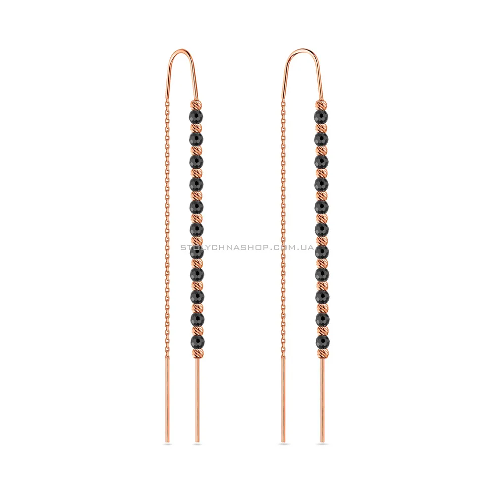 Сережки-протяжки золоті з оніксом (арт. 108296о) - цена