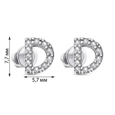 Сережки-пусети Літера D зі срібла (арт. 7518/1078всю)