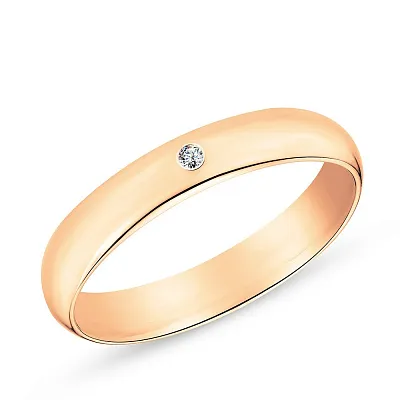 Обручальное кольцо из красного золота с бриллиантом (арт. К220200)