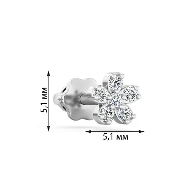 Сережка в одне вухо з білого золота в формі квітки з діамантами (арт. Т011592010бЯ)