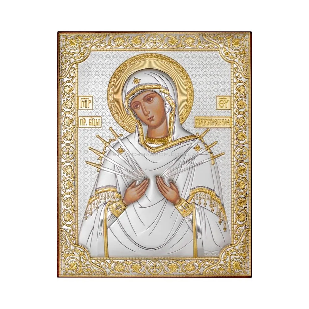 Ікона зі срібла "Божа Матір Семистрільна" (164х124 мм) (арт. P-3/006G/K)
