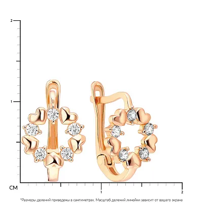Детские золотые сережки в красном цвете металла с фианитами (арт. 107902)