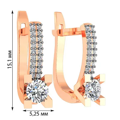 Золотые сережки с фианитами в красном цвете металла (арт. 113600)