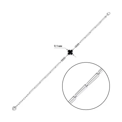 Срібний браслет Клевер з оніксом (арт. 7509/3971/10о)