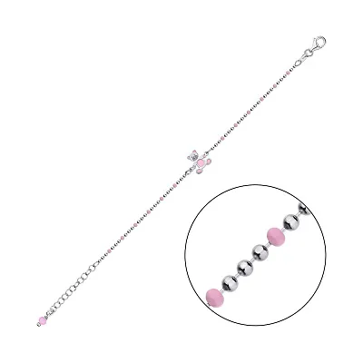 Детский браслет из серебра &quot;Мишка&quot; с розовой эмалью (арт. 7509/3914ер)