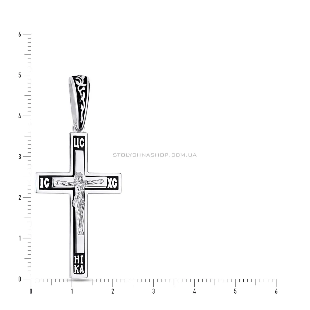 Хрестик срібний з розп'яттям та емаллю (арт. 7504/33219еч)